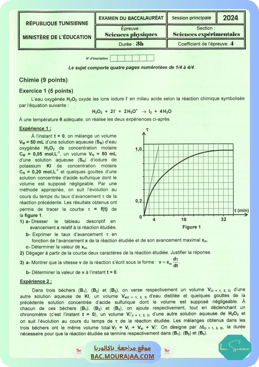 Sujet principale physique Bac 2024 – Section science
